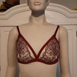 Cranberry and White Lace Bralette, Size M